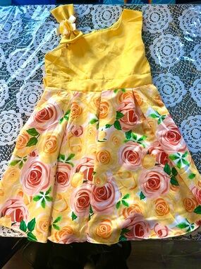 Yellow Floral One-Shoulder Girls' Party Dress